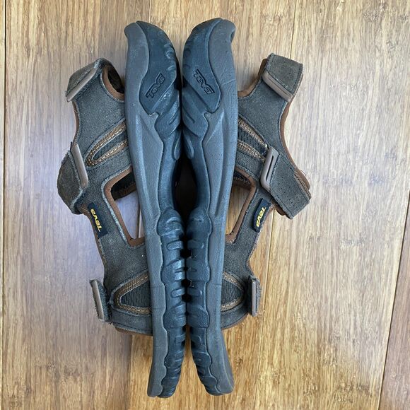 Teva Sandals Shoes Mens 10 Brown Gray Suede Adjustable Strap Outdoor Hiking - Picture 5 of 8